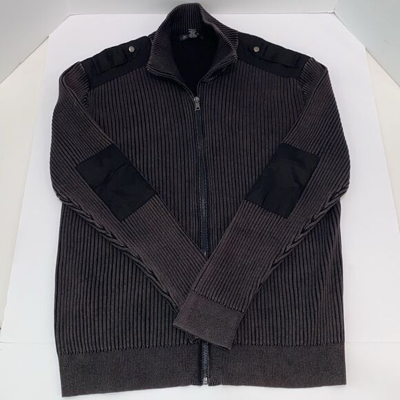 INC International Concepts Men's Ribbed Zippered Sweater Jacket In Charcoal Gray - Picture 11 of 12